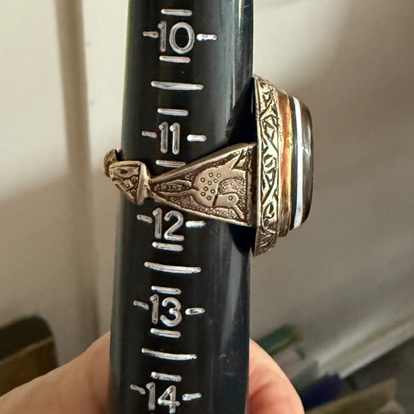 carved black intaglio sterling silver mens ring...gorgeous - Picture 8 of 8